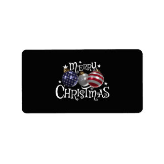 Étiquette Drapeau Américain Joyeux Noël Arbre Boules US Patr