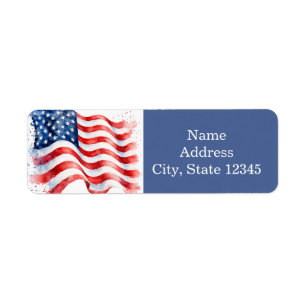 Étiquette Drapeau américain ondulé USA Patriotique bleu