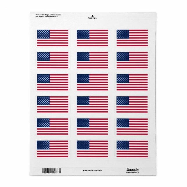 Étiquette Drapeau des États-Unis découpé sur mesure  (Feuille entière)