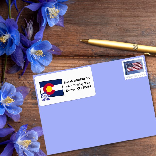 Étiquette Drapeau du Colorado et Colorado Fleur bleue (Créateur téléchargé)