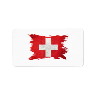 Étiquette Drapeau Grunge Suisse, Drapeau Suisse Brush, Drape