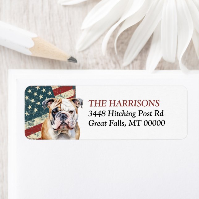 Étiquette Drapeau Grunge USA Bulldog (En situation)
