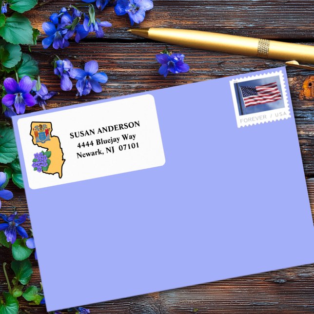 Étiquette Drapeau New Jersey et Fleur Bleu Violet Personnali (Créateur téléchargé)