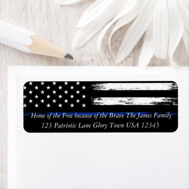 Étiquette Drapeau noir, blanc et bleu étoiles et rayures (En situation)