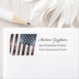 Étiquette Drapeau rustique rouge blanc bleu étincelant USA