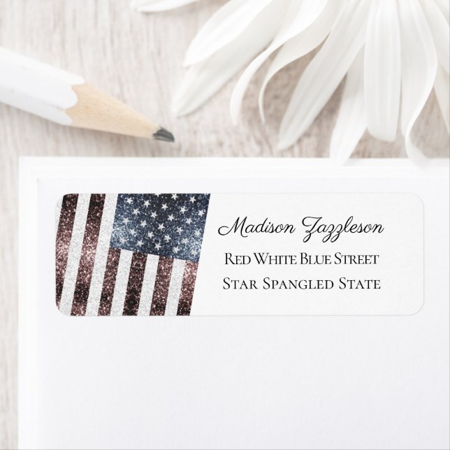 Étiquette Drapeau rustique rouge blanc bleu étincelant USA (En situation)