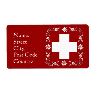 Étiquette Drapeau suisse et edelweiss