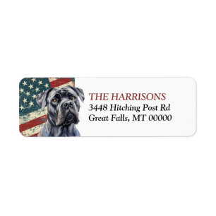 Étiquette Drapeau USA Grunge Cane Corso Chien Adresse de Ret