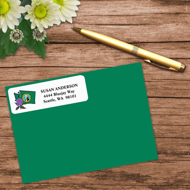 Étiquette Drapeau Washington et Fleur Rhododendron Pacifique (Créateur téléchargé)