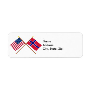 Étiquette Drapeaux croisés des États-Unis et de la Norvèg