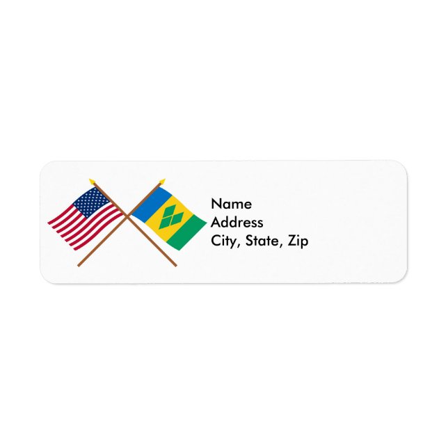 Étiquette Drapeaux croisés des États-Unis et de Saint-Vincen (Devant)