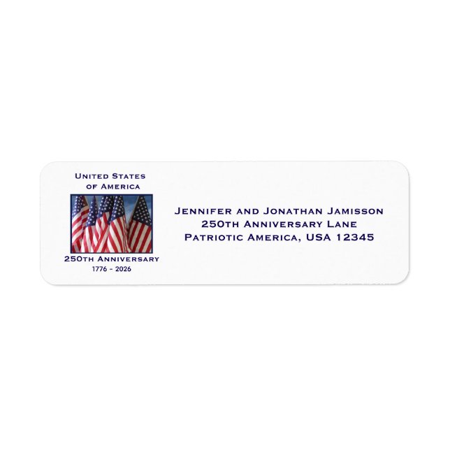 Étiquette Drapeaux patriotiques américains pour le 250e anni (Devant)