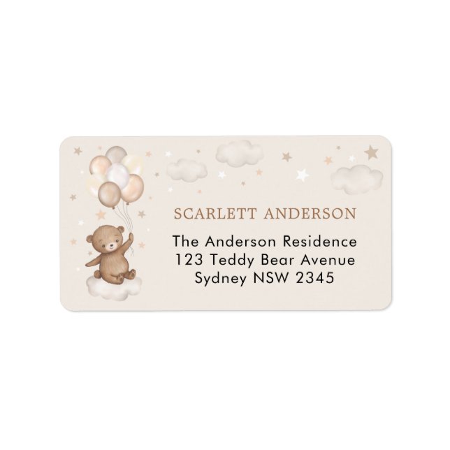 Étiquette Dreamy Bear Balloons Clouds Stars Return Address (Devant)