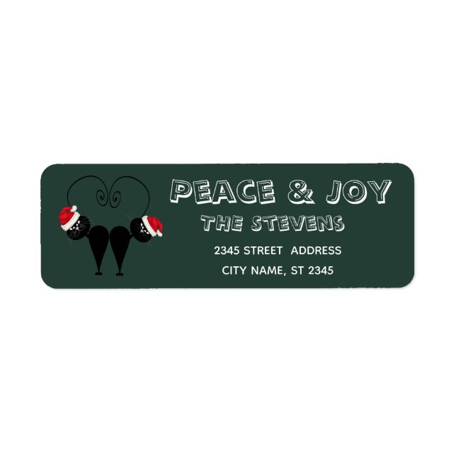 Étiquette Drôle blanc noir père Noël couple de chat (Devant)