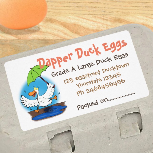 Étiquette Drôle canard dessin animé de danse illustration ca (Sell your duck eggs with these cute cartoon labels and share the fun!)