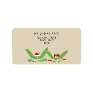 Étiquette Drôle Cartoon Cute Frog Couple Noël moderne
