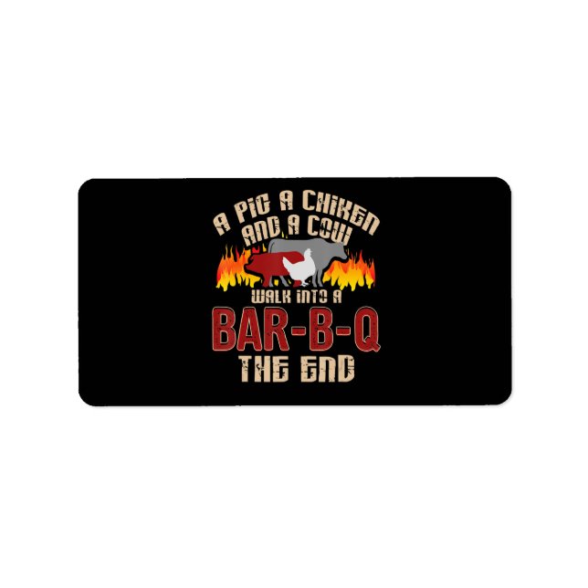 Étiquette Drôle Cochon Poulet Barre de Vache B Q Barbecue Ch (Devant)