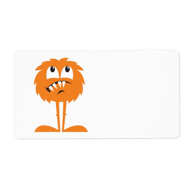 Étiquette drôle de monstre orange et poilu (Devant)