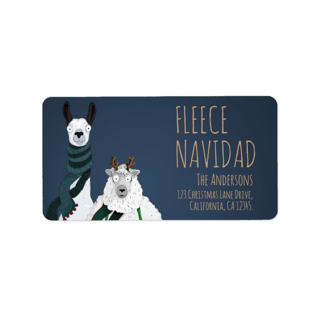Étiquette Drôle Llama et mouton excentriques 'Fleece Navidad (Devant)