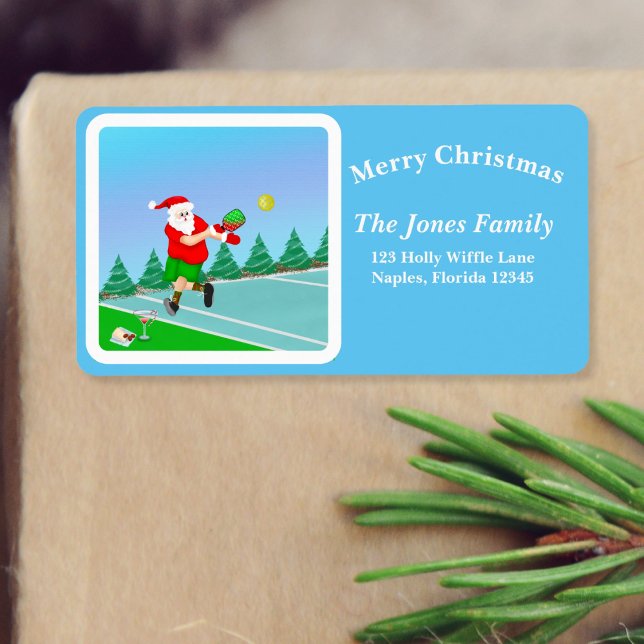 Étiquette Drôle Père Noël Jouer Pickleball Joyeux Volley Xma (Créateur téléchargé)