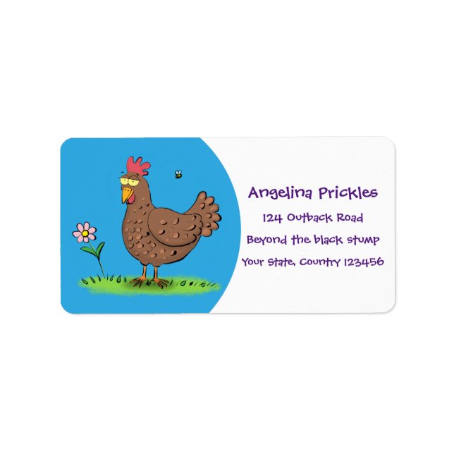 Étiquette Drôle poulet rustique whimsical dessin animé (Devant)