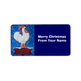 Étiquette Drôle Rooster dans Santa Hat dans Neige Gift étiqu