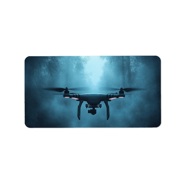 Étiquette Drone dans Foggy Forest Adresse de retour Label (Devant)