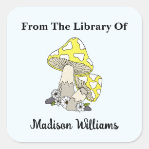 Étiquette du livre de champignon jaune rétro