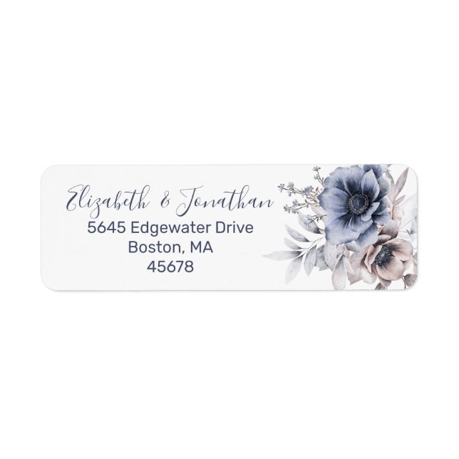 Étiquette Dusty Blue Beige Aquarelle Florale Adresse de reto (Devant)