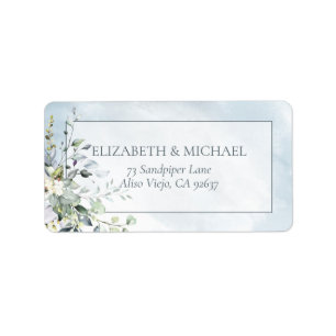 Étiquette Dusty Blue Botanical Greenery Aquarelle Adresse