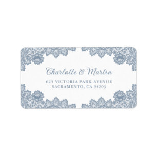 Étiquette Dusty Blue Elegant Mariage en dentelle Vintage
