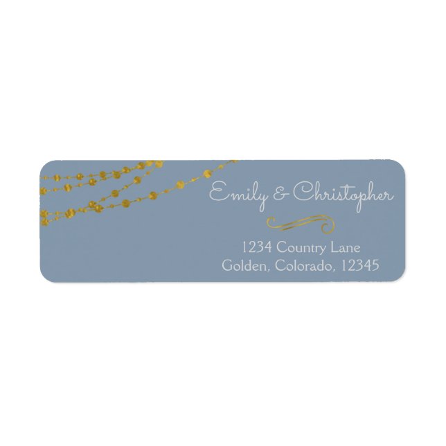Étiquette Dusty Blue et Gold Foil Mariage (Devant)