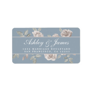 Étiquette Dusty Blue et Rose Floral Mariage Adresse de retou