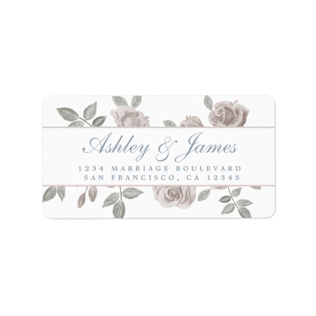 Étiquette Dusty Blue et Rose Floral Mariage Adresse de retou (Devant)