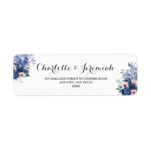 Étiquette Dusty Blue Floral Folial Mariage Adresse de retour