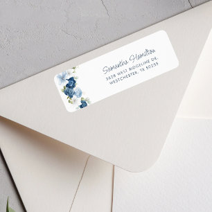 Étiquette Dusty Blue Floral Green Adresse de retour