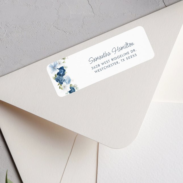Étiquette Dusty Blue Floral Green Adresse de retour (Dusty Blue Floral Greenery Return Address Label)
