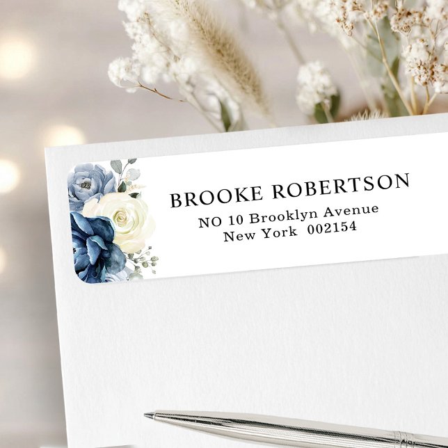 Étiquette Dusty Blue Navy Champagne Ivory Adresse de retour (Dusty Blue Navy Champagne Ivory Return Address Label)