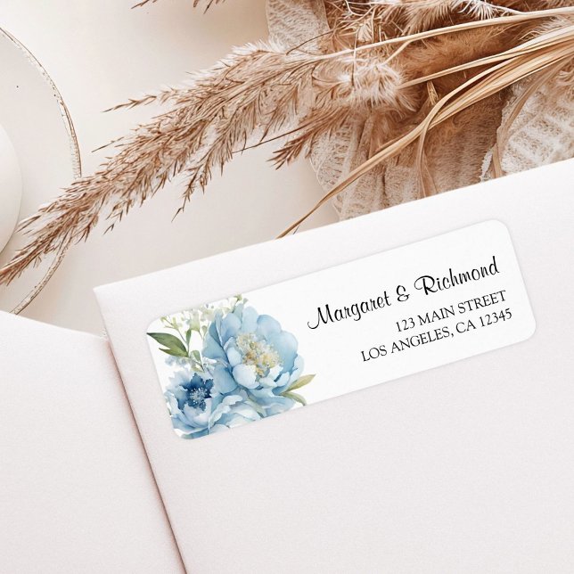 Étiquette Dusty Blue Peony Floral Mariage Adresse de retour (Créateur téléchargé)