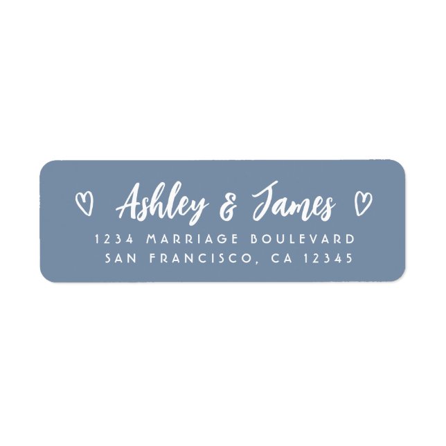 Étiquette Dusty Blue Script Couple Wedding Return Address (Devant)