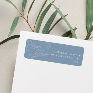 Étiquette Dusty Blue Script Watermark Mariage Adresse de ret