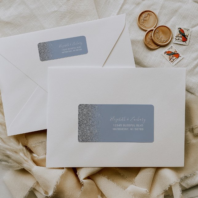 Étiquette Dusty Blue Silver Parties scintillant Mariage reto (Créateur téléchargé)