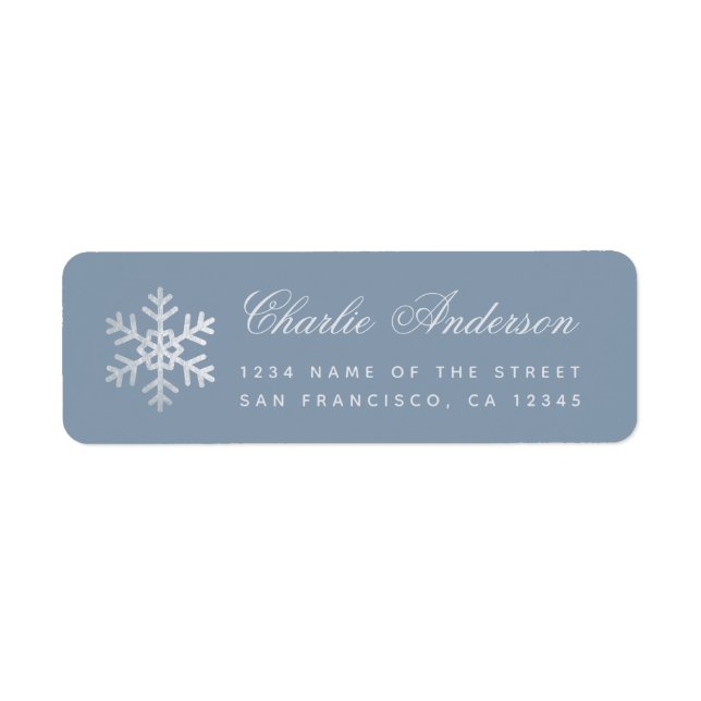 Étiquette Dusty Blue Snowflake Winter Holidays Faux Silver (Devant)
