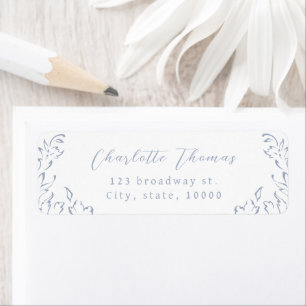 Étiquette Dusty Blue Vintage Flourish Script adresse de reto