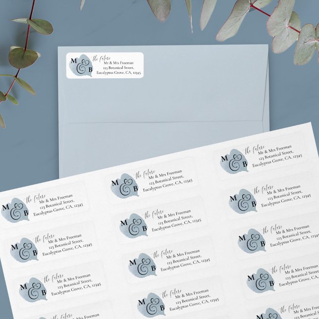 Étiquette Dusty Eucalyptus future M et Mme Adresse de retour (Monogrammed wedding return address labels for the future Mr & Mrs)