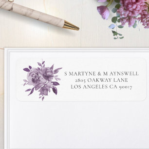 Étiquette Dusty Mauve Floral Rose Mariage d'aquarelle