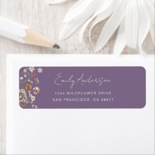 Étiquette Dusty Purple Fleur sauvage Boho Garden Adresse de