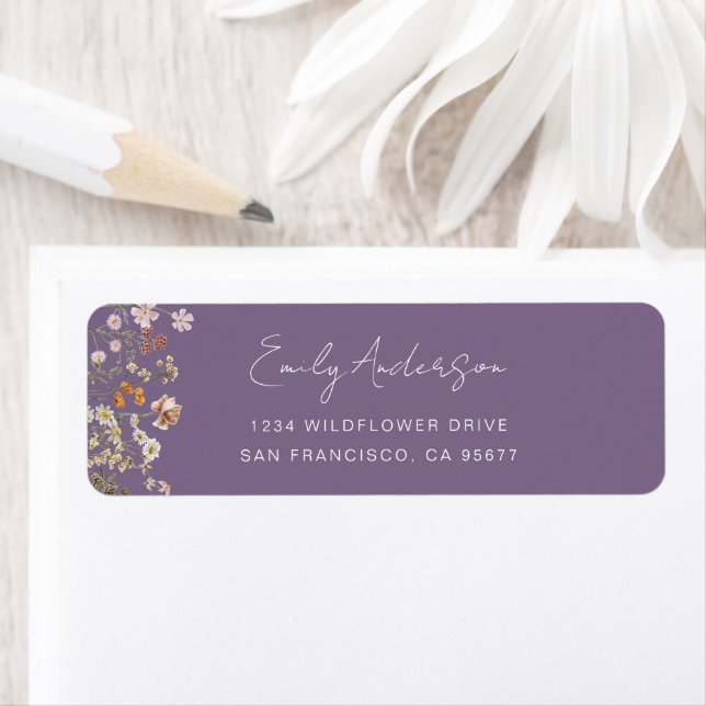 Étiquette Dusty Purple Fleur sauvage Boho Garden Adresse de  (En situation)