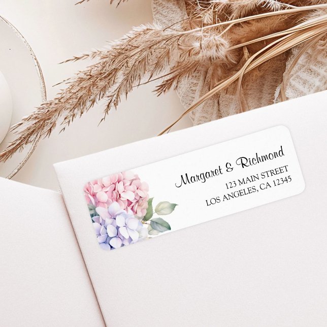 Étiquette Dusty Purple & Pink Hydrangea Adresse Mariage (Créateur téléchargé)