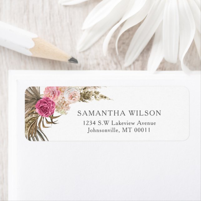 Étiquette Dusty Rose Floral Boho Mariage (En situation)